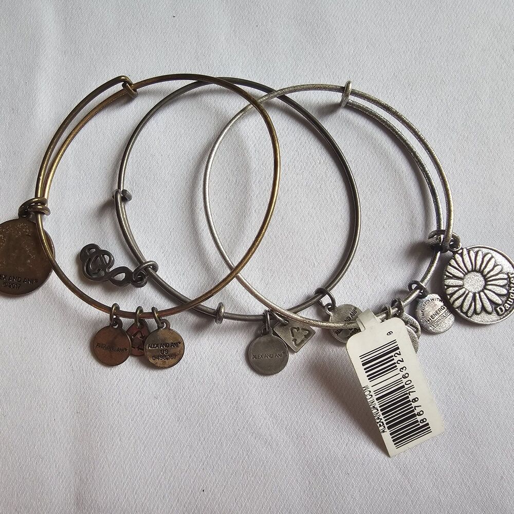 Alex and Ani Mixed Bangle Bracelet Set of 3 Silver Gold